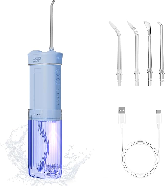 Hooyapik Portable Eco-Friendly Water Flosser 225ML Long-Lasting Endurance Travel Oral Irrigator for Gum Care/Implants/Braces (Blue)