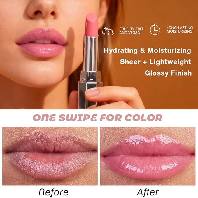 HHLTOH Pink Honey Lipstick Tinted Lip Balm - Shine Moisturizing Lipstick for Women, Natural Nourishing Hydrating Lip Gloss Stain for Dry Lips, Tint Sheer Lightweight Makeup, Vegan - 1Pc #02 Pink