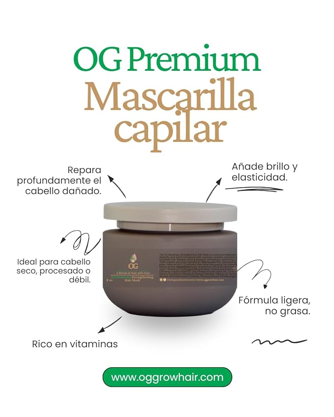 OG Premium Rosemary Strengthening Hair Mask, 8 oz, Vitamin-Rich Formula for Dry and Damaged Hair, Lightweight Non-Greasy Treatment, Adds Shine and Elasticity