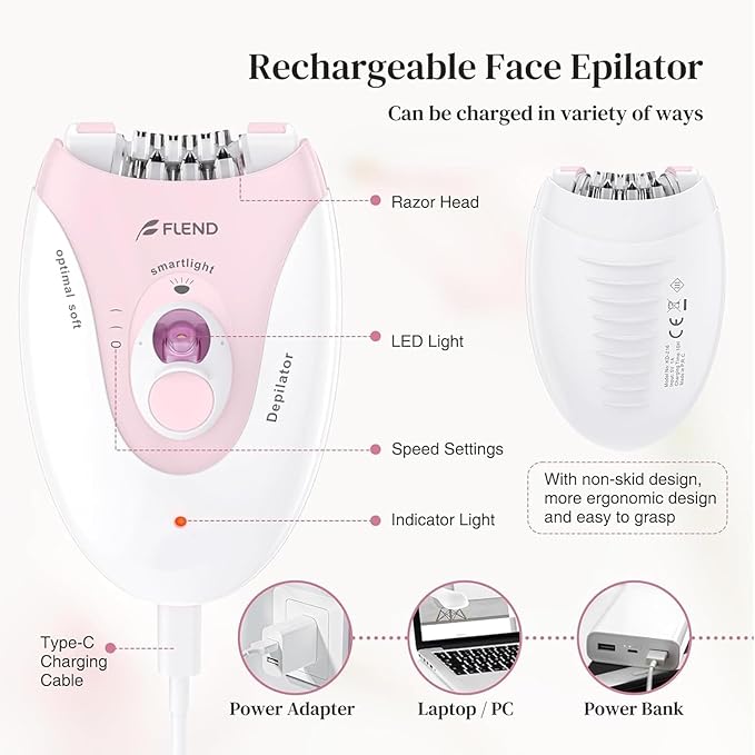 Epilator for Women Hair Removal Device with 36 Tweezers & Massage Pad - Painless LED Smooth Glide Epilator for Face, Arms, Legs & Body