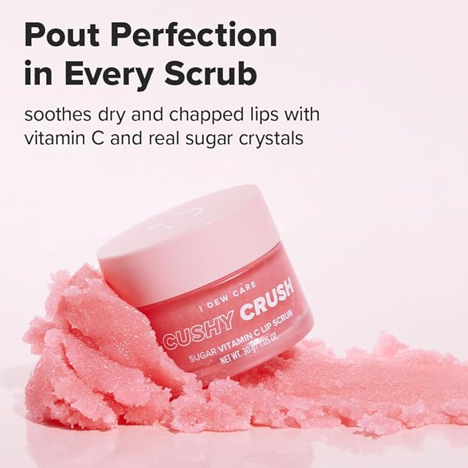 I DEW CARE Overnight Lip Scrub - Cushy Crush | Sugar Vitamin C, Scrubber Exfoliator Products, for Dry and Chapped, Vegan 1.05 Oz
