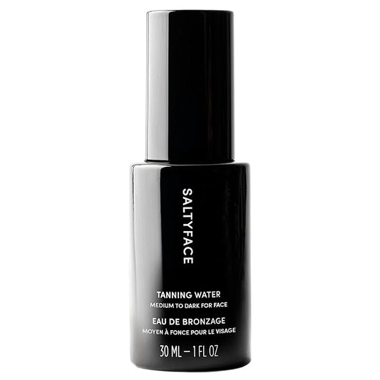SALTYFACE - Tanning Water (Medium to Dark) - Self Tanner for Face, Neck, Ears, Chest - No Color Transfer - Oil Free, Fragrance Free - Streak-Free, Non-Clogging - Vegan Skin Care - 1 FL OZ (30 ML)