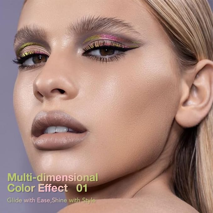 Kaely Chameleon Liquid Eyeliner, Glitter Metallic Chrome Eyeliner Liquid, Multichrome Eye Liner Waterproof Smudge Proof, High-Pigmented Makeup Looks, Quick-Drying, Cruelty-free, 01 Flare