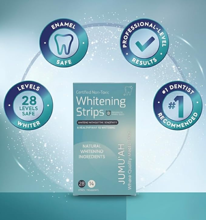 Jumu’ah Teeth Whitening Strips - 14 Treatments - 28 Strips - Enamel Safe - Certified Non-Toxic Teeth Whitening | Whitens Without Sensitivity