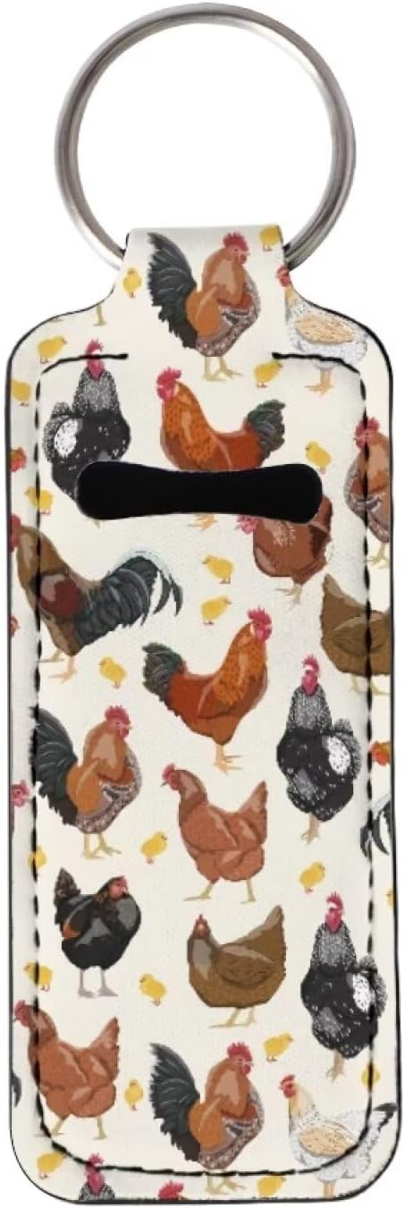 Cute Rooster Print Chapstick Holder Keychian
