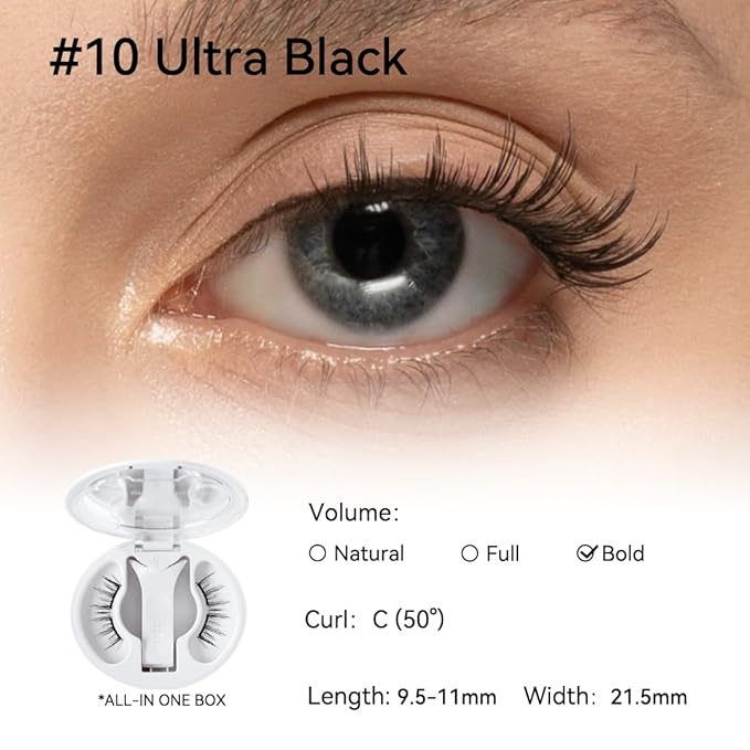 WOSADO Magnetic Eyelashes with Applicator Kit, [V10 Ultra Black] Reusable Magnetic Lashes without Eyeliner, Glue-free False Lashes, Waterproof, Lightweight, Suit for Natural Makeup