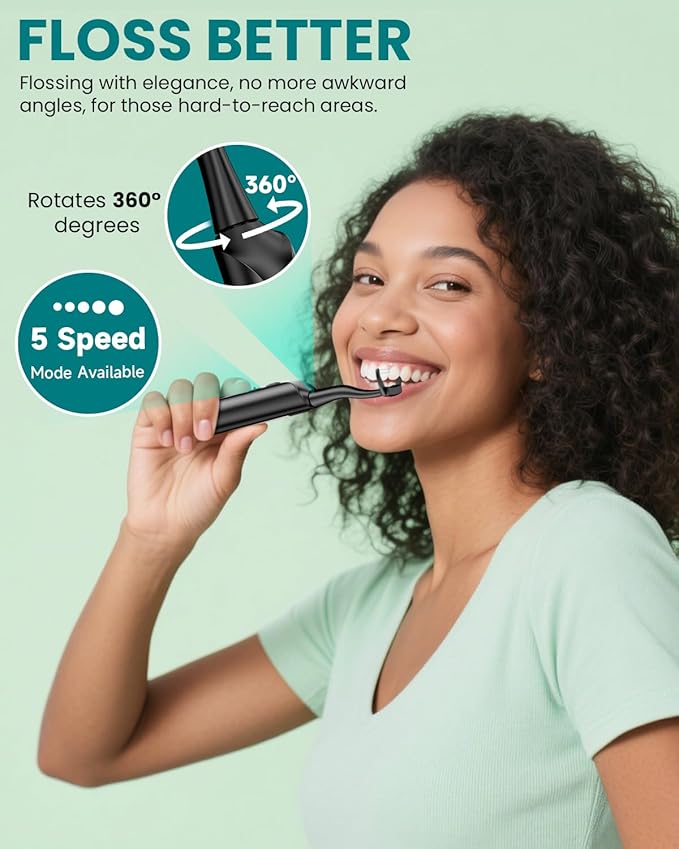 CNAPES Electric Flosser for Teeth with 54 Refill Heads +5 Speeds, Water Flosser Alternative, Easy Glide Flossing for Sensitive Gum, Rechargeable Oral Kit, 5X Cleaning, Portable Dental Floss Picks