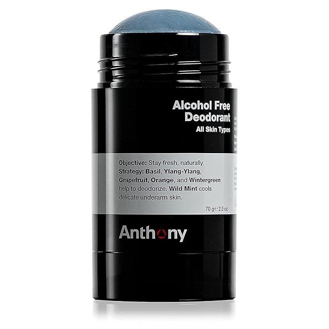 Anthony Alcohol-Free Aluminum-Free Deodorant for Men, Non-Irritating Cool Gel Stick for Sensitive Skin, Sport Strength Formula Prevents Odor All Day, Clear Stain-Free Finish, 2.5 Fl Oz Each, Pack of 2