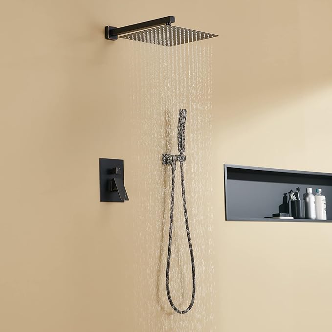 Artiqua Rain Shower System 12 Inches Shower Combo Set Oil Rubbed Bronze Wall Mount Faucet Bathroom Faucets with Rainfall Shower Head and Hand Shower