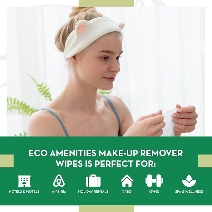 ECO amenities Makeup Remover Wipes Individually Wrapped - Travel Make Up Face Wipes - Individually Wrapped for Women - Singles for Face, Eyes, Lips - Gentle, TSA Friendly - Pack of 500