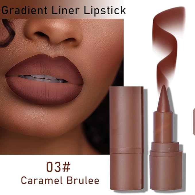 2-in-1 Gradient Lip Liner and Lipstick Lip Combo Set - Achieve Flawless Contour and Gradual Ombre Effect with Easy-to-Use Crayon Form and Cone Tip (03# Caramel brulee, 1 Count (Pack of 1))