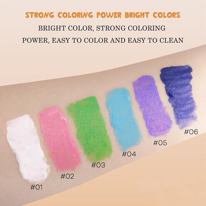6 Pcs Colorful Matte Liquid Eyeshadow Eyeliner Set, White, Pink, Green, Blue, Purple, Dark Blue, Halloween Stage Clown Children's Makeup, Quick-Drying, Long-Lasting, Waterproof (6Pcs-Matte Colorful 1)