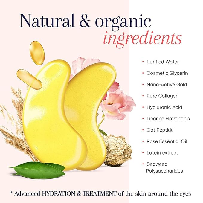 Felico Under Eye Patches, 30 Pairs Gold Eye Mask, Eye Gel Pads With Collagen Treatment for Reducing Dark Circles, Lighten Wrinkles Anti-Aging Moisturizing, Fine Lines Eye Bags Puffiness for Women Men