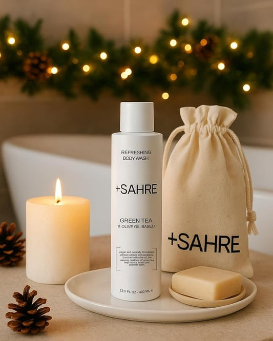 +SAHRE Natural Body Wash – Olive Oil & Green Tea | Antioxidant-Rich | Vegan, Paraben-Free | 13.5 fl oz