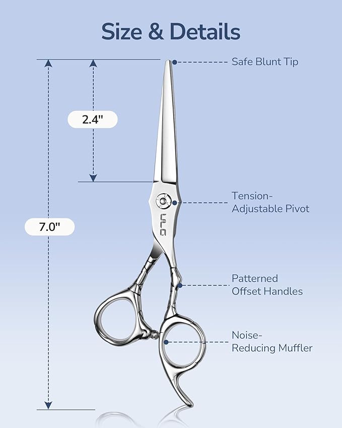 ULG Professional Hair Cutting Scissors 6.5" Japanese Stainless Steel Hand-Honed Barber Scissors for Home & Salon Use, Ergonomic Textured Handle for Men & Women