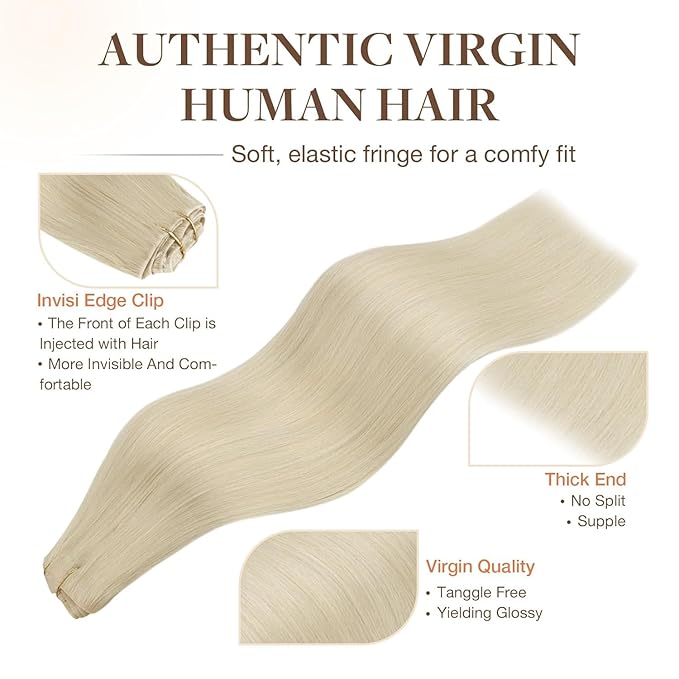 GOO GOO Invisi Edge Clip in Hair Extensions Set, 14inch 110g, 4pcs Injected Seamless PU Clip ins and 3pcs Classical PU Clip insp ins, Virgin Real Human Hair, #60A