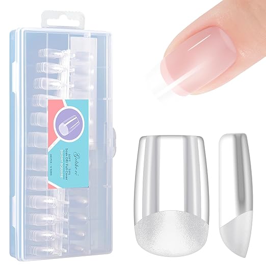 Gelike EC Short Square Nail Tips: Soft Gel False Nail Tips Full Cover for Nail Extensions - Acrylic Nails Professional Clear Gelly Tips False Press on Preshaped PMMA,12 Sizes, SHORT SQUARE 240PCS