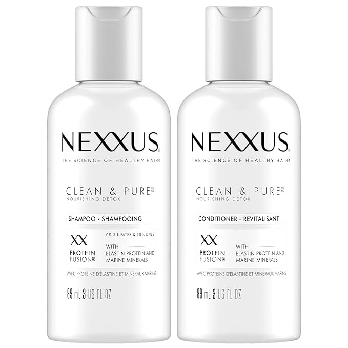 Nexxus Travel Shampoo and Conditioner, Clean & Pure – Hair Products with Elastin Protein and Marine Minerals, Sulfate-Free, 3 Oz Ea