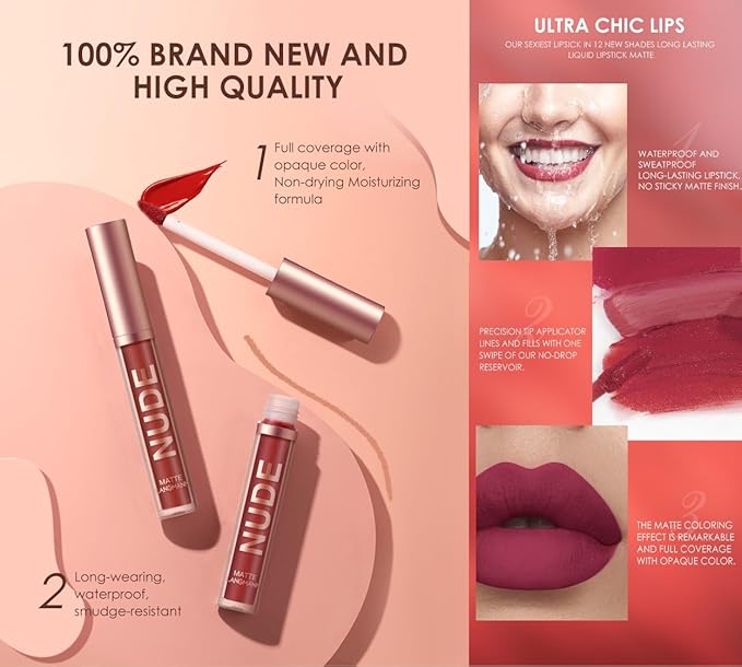 LANGMANNI 6 Matte Lipstick with 6 Lipliners Durable Makeup Set,Long-Lasting Non-Stick Cup Not Fade Waterproof Pigmented Velvet Lipgloss Kit Beauty Cosmetics Makeup Gift for Girls (#B)