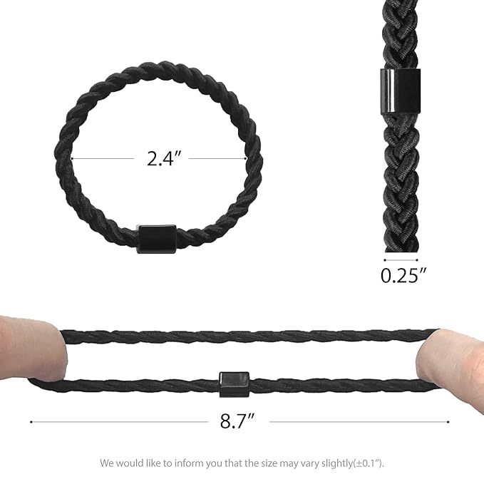 Braided Mens Hair Ties For Men - For Buns Curly Thick Dense Hair Elastic Hair Ties For Guys | No damage Crease Breakage Black 5 Count (Pack of 1)