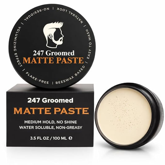 247 Groomed Matte Pomade For Men and Women | All-Day Medium Hold, Low Shine Finish For All Hair Types | Thickening Paste Adds Volume & Texture | Beeswax Based