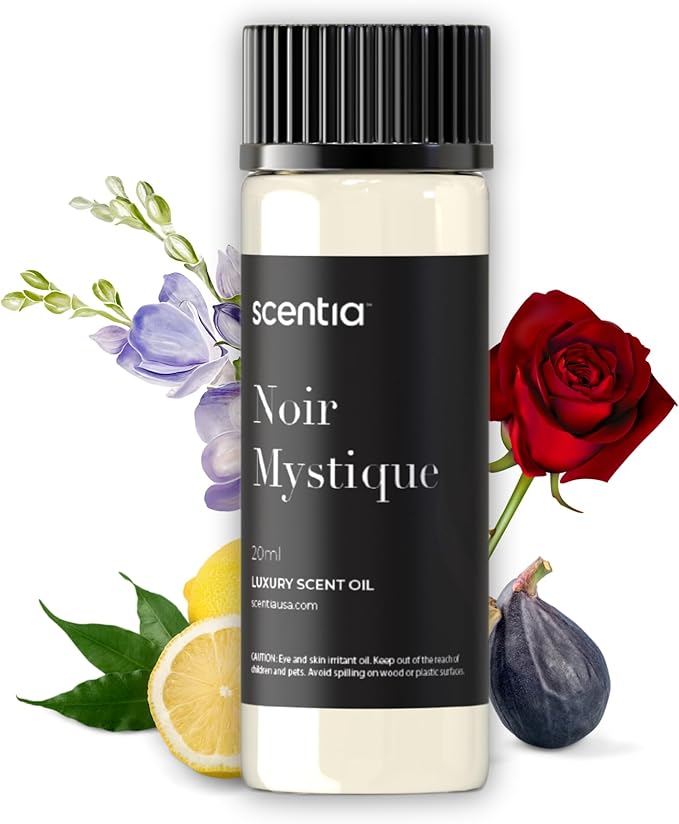 Scentia Noir Mystique -Premium Fragance Collection 20 ml (0.67 fl oz) | Essential Oil Blend of Rose, Bergamot, Lemon & Musk | Luxury Aroma for Aromatherapy Diffusers & Humidifiers, Made in USA
