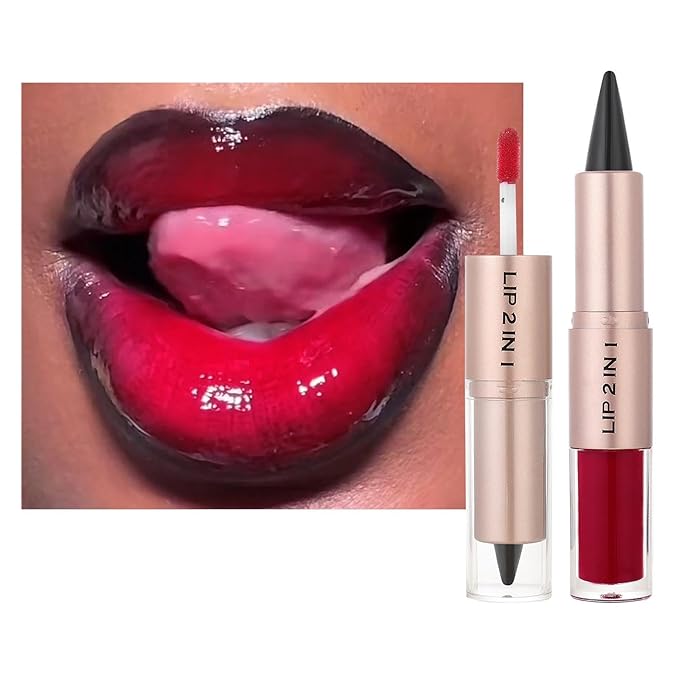 Brown Back Lip Liner and Gloss Set, Plumping Lipgloss Lip Combo Sets for Black Women,Lip Kit with Lip Liner and Gloss, Long Lasting High Pigmented Lip Kit, Waterproof Lip Combo Makeup #2