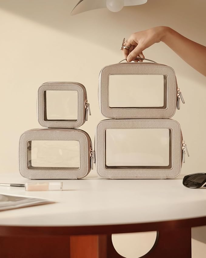 Oaque 4 Pcs Clear Cosmetic Bag Set for Women Makeup Bag with Handle, Travel Toiletry Bag Transparent Cosmetic Case Portable Make Up Organizer Bag for Essentials