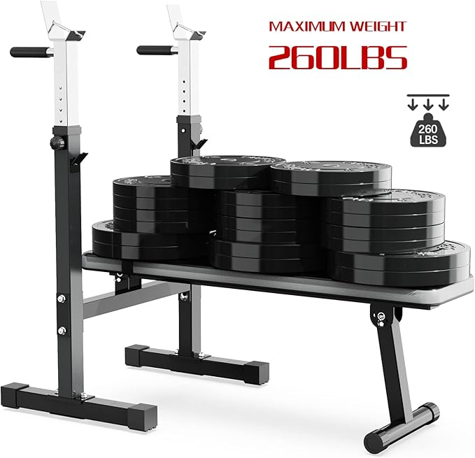 Adjustable Weight Bench Press with Squat Rack Folding