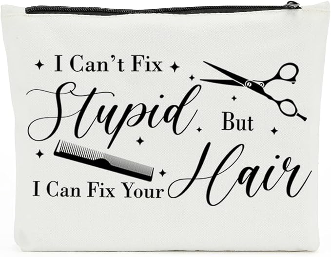 NBIAN Hair Stylist Makeup Bag, Hairdresser Gift, Hairdresser Gifts for Women I Can't Fix Stupid But I Can Fix Your Hair, Makeup Travel Case, Inspirational Hair Stylist Gift Valentine's Day Gift