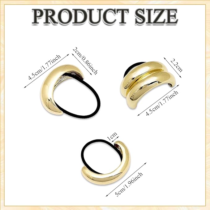 3 Pcs Metal Hair Tie Gold Hair Cuffs Women Geometric Stretchy Ponytail Holders Hair Bands Daily Styling Tools Hair Accessories