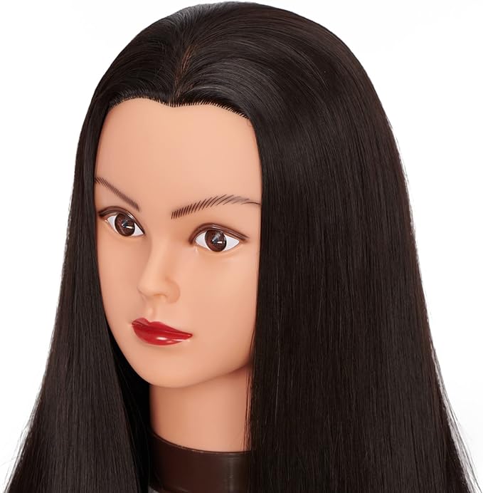 Hairingrid 26"-28" Mannequin Head Hair Styling Training Head Manikin Cosmetology Doll Head Synthetic Fiber Hair and Free Clamp Holder (Black-)