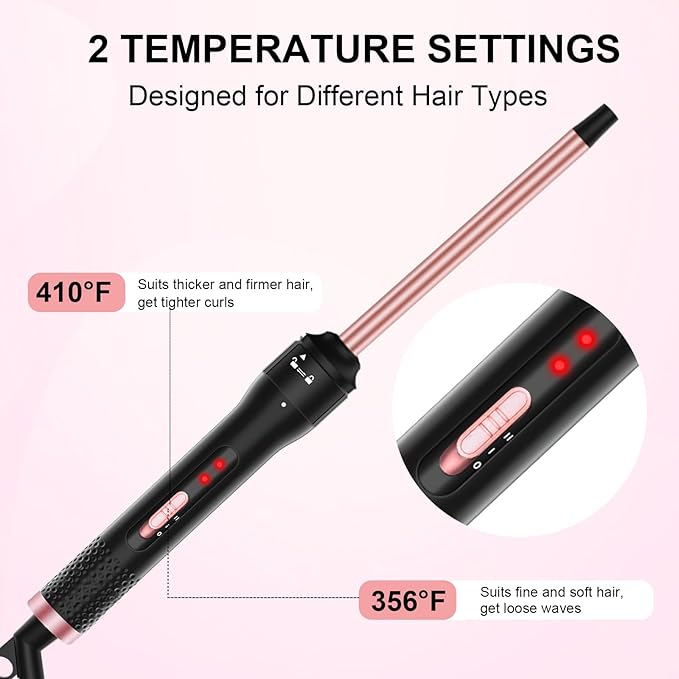 Professional 1/2 Inch Curling Iron, Tiny Curling Wand for Short & Long Hair, Small Ceramic Barrel Curling Iron Wand with 2 Temperature, Include Heat Protective Glove & 2 Clips