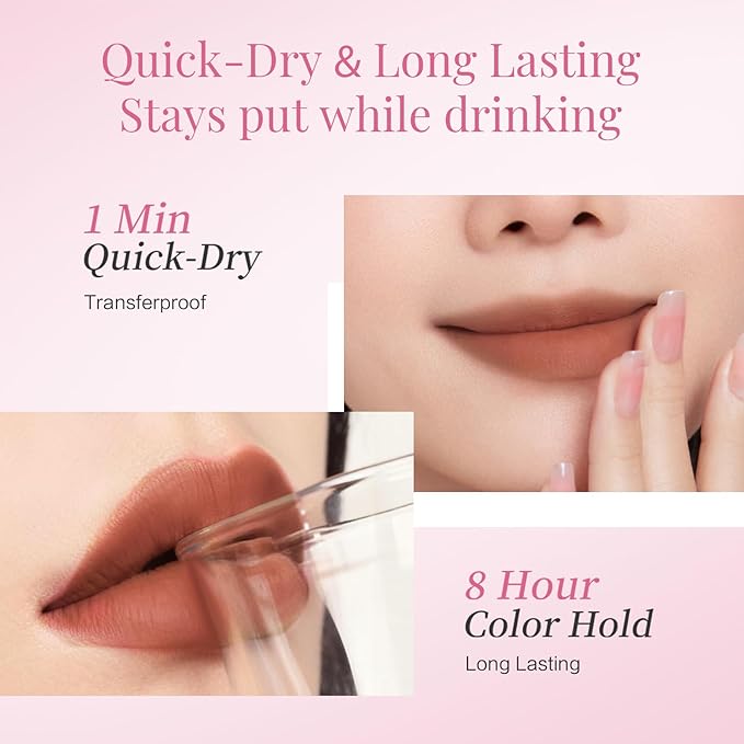 CARSLAN Stay Locked Lip Tint, Quick-Dry Long Lasting Transfer Proof Matte Lip Stain, Moisturizing Glow-Boosting Lightweight Lipstick (04)