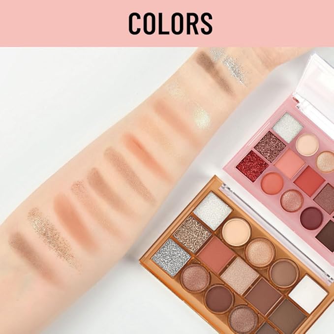 15 Color Neutral Nude Eyeshadow Palette Makeup – High Pigment Waterproof Matte & Shimmer Eyeshadow Palette, Long-Lasting Blendable, Pink, Brown, Rose Gold, Glitter Eye Makeup (02#, 1 Count)