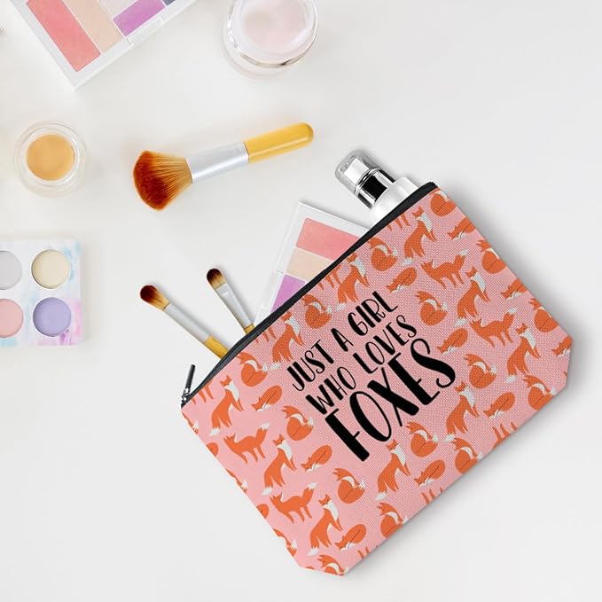 Jealance Cute Fox Print Makeup Bag Fox Gifts Cosmetic Travel Bag Foxes Accessories Decor Stuff for Animal Foxes Lovers Women Girls Sister Best Friend Grandma Funny Skincare Bags for Christmas Birthday