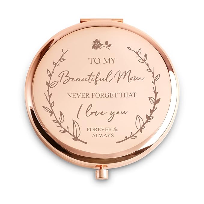 Personalized Gifts for Mom, Sentimental Mom Gifts for Birthday, Valentines Day, Custom Engraved Compact Mirror, Goodie Bag & Basket Stuffers for Mother