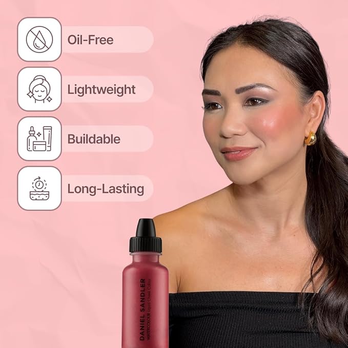 Daniel Sandler WATERCOLOUR LIQUID ILLUMINATOR - 'TEASE' 15ml – Shimmer Liquid Blush for Cheeks Make up, Highlighter – Oil-Free, Lightweight, Buildable & Long-Lasting for Cheeks & Lips