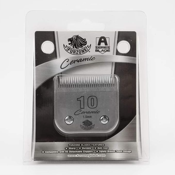 FURZONE Detachable Ceramic Blade - Size 10 Blade 1/16", Made of High-Tech Ceramic Materials, Compatible with Most Andis, Oster, Wahl A5 Clippers