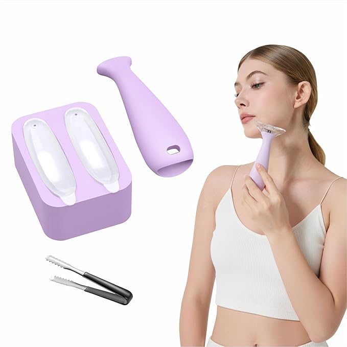 Ice Roller for Face and Eye with Ice Tong, Ice Mold for Face for Women Reducing Puffiness and Lighten Dark Circle and Soothing Skin, Purple