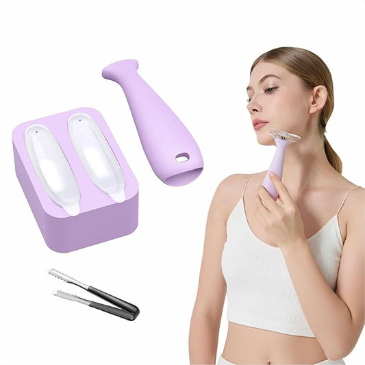 Ice Roller for Face and Eye with Ice Tong, Ice Mold for Face for Women Reducing Puffiness and Lighten Dark Circle and Soothing Skin, Purple