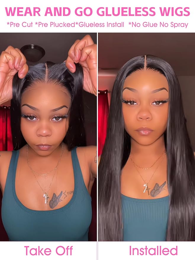 ORIGINAL QUEEN Straight Wear Go Glueless Wigs Human Hair Upgrade 9x6 T-Part Pre Cut Lace Straight Wig Pre-Plucked Flip Over Beginner Friendly with Drawstring 180% Density 22 Inch