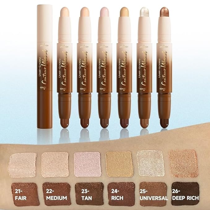 Dual-Ended 2-in-1 Cream Contour & Highlighter Stick Makeup For Face & Body – Waterproof, Long-Lasting, Suitable for All Skin Tones, 01#Nuetral Nude + Beige