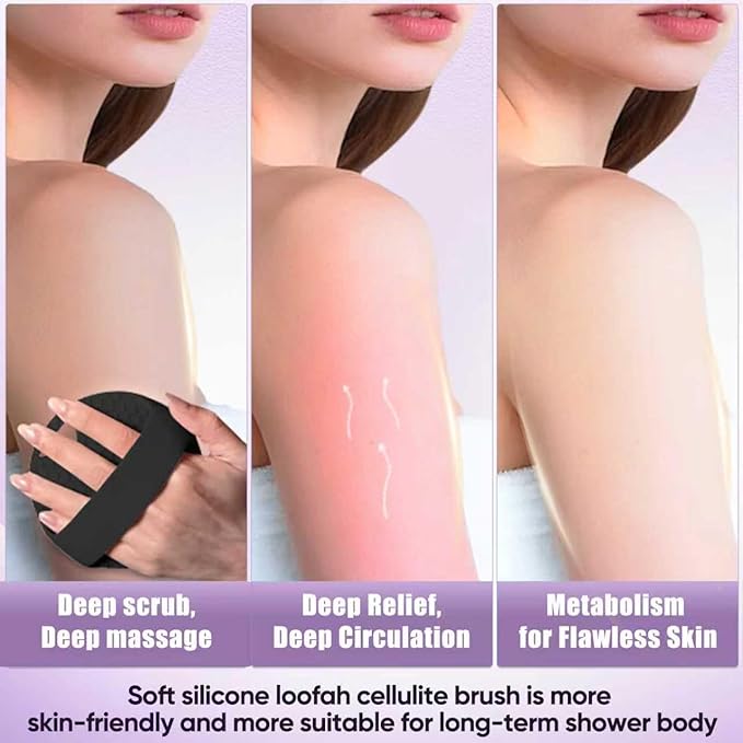 New Upgrade - Silicone Body Scrubber, Anti Zinc Infused - Heavy Nodes, Multifunctional Silicone Loofah for Humid Environment, Shower, Exfoliating, Lymphatic Drainage, Blood Circulation - Black