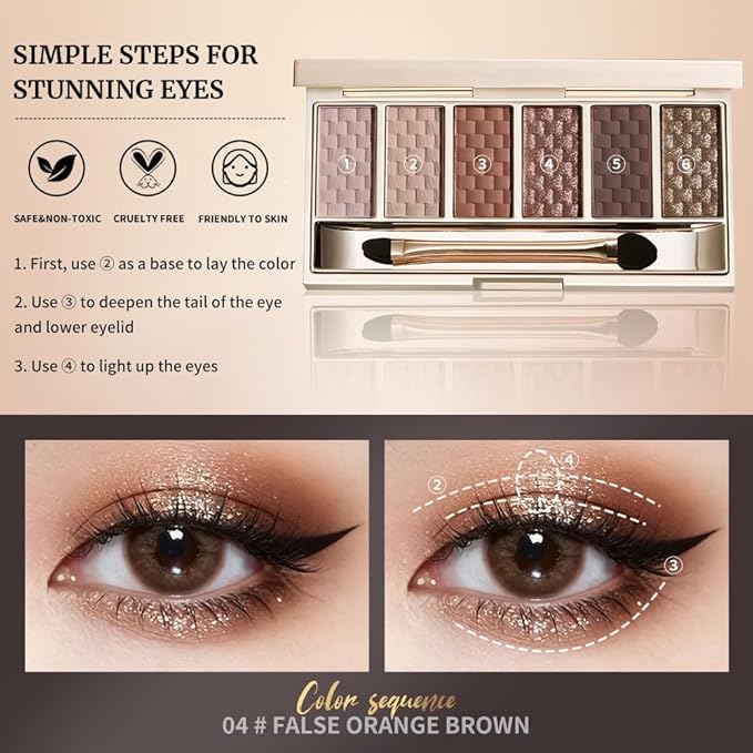 Shimmer & Metallic Eyeshadow Palette, 6 Glitter Shades — Silver Rose, Rose Copper, Antique Gold, Bronze Gold, Silver Diamond & Lavender Plum, High Pigment Long-Lasting Sparkle Eye Makeup 5