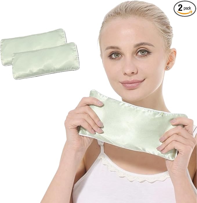 SereLune Flexseed Eye Pillow, Hot or Cold Weighted Satin Eye Mask, Microwaveable Moist Heat Eye Compress, Unscented washable, perfect for Sleeping, Yoga, Migraine Relief, Pack of 2(Flexseed,Unscented)