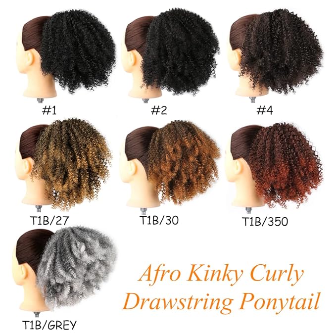 Drawstring Ponytail Afro Kinky Curly for Black Women Short Wave Synthetic Ponytail Hair Extension(T1B/27)