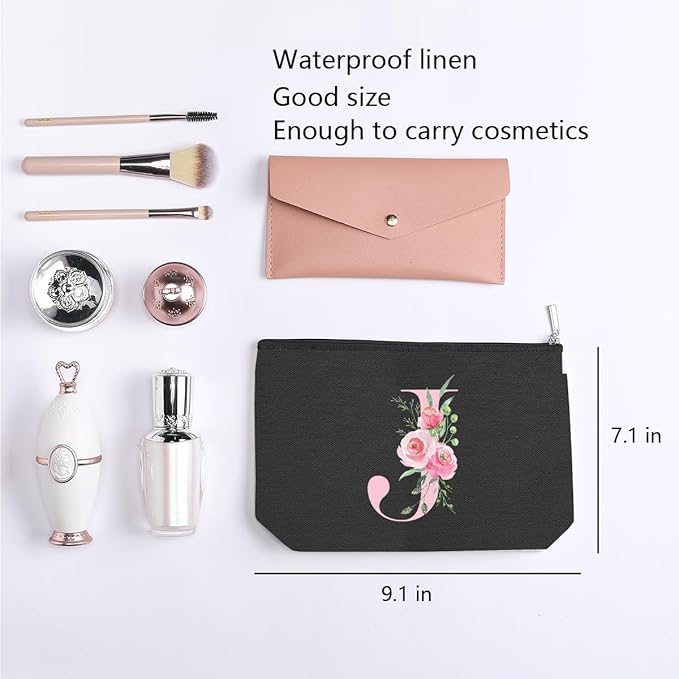 kdxpbpz A-Z Personalized Cosmetic Bag Monogrammed Makeup Bags Bridesmaid Gifts Custom Toiletry Pouch Gifts for Women Mom Best Friend Sister Bride Bridesmaid (J)