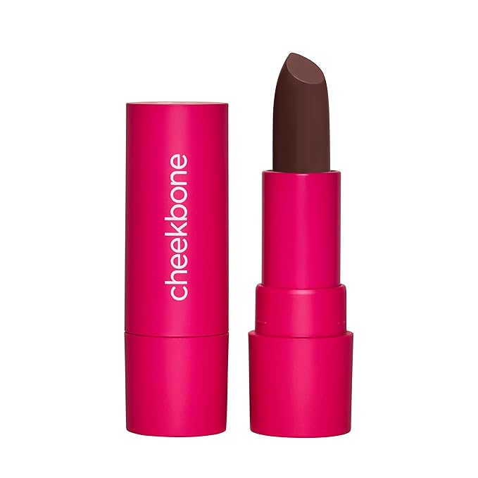 Cheekbone Sustain Lipstick, Classic 90’s Brown, Creamy Satin Lip Color with Buildable Pigment, Long-Wear, Moisturizing Formula with Organic Castor Oil, Eco-Conscious, Vegan, 0.14 oz.