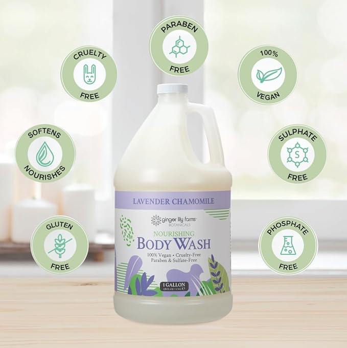 Ginger Lily Farms Botanicals Nourishing Body Wash, 100% Vegan & Cruelty-Free, Lavender Chamomile Scent, 1 Gallon (Pack of 4)